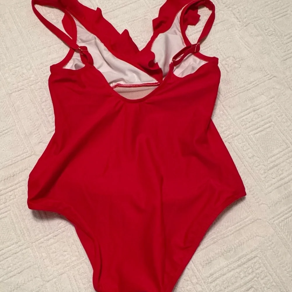 Venus one piece red swimsuit. Ruffles at shoulders and chest. Size 8. So cute! - Picture 4 of 10